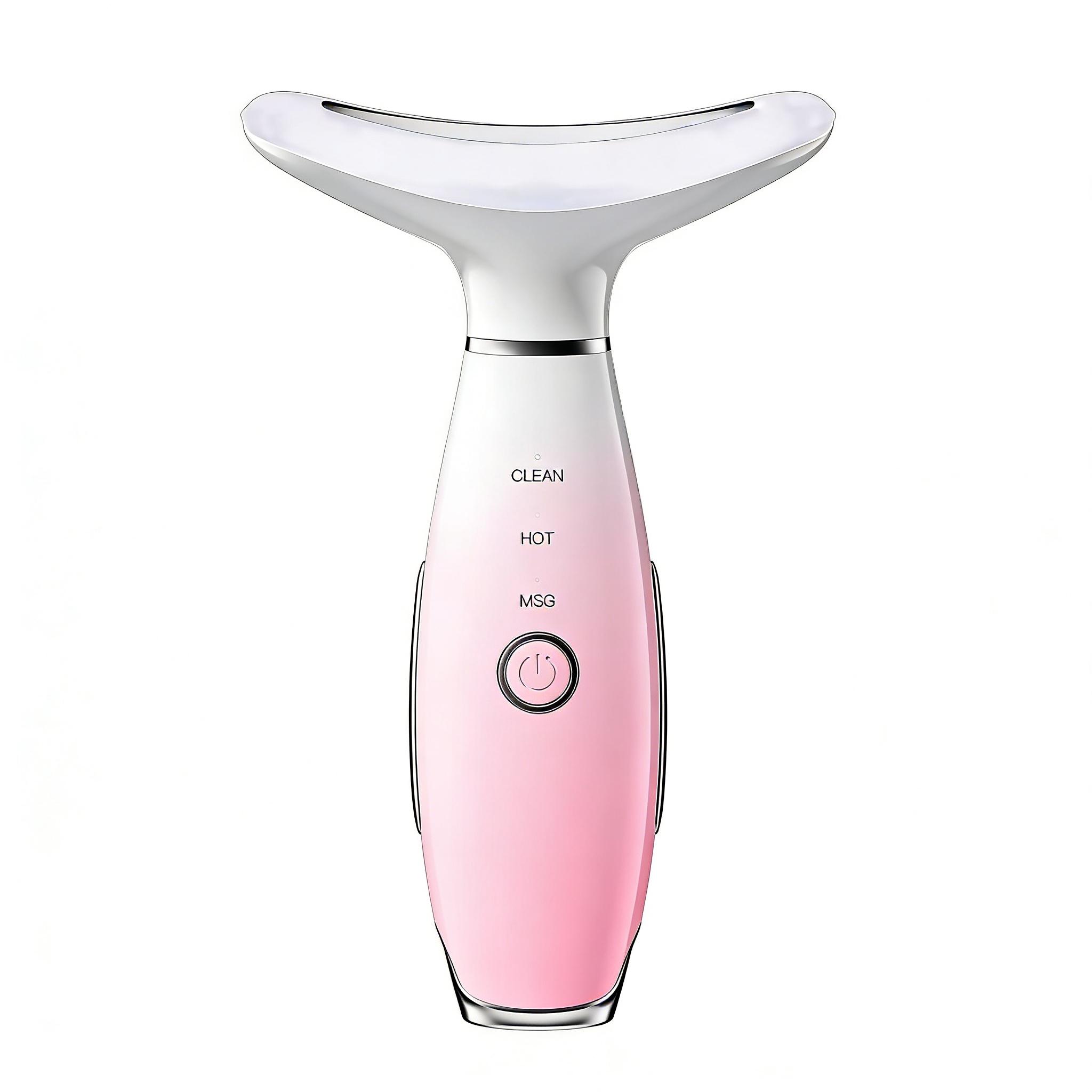 7 Colors LED Face & Neck Beauty Massager with 3 Modes (Vibration + Heating), Rechargeable Home Skin Care Tool, Thoughtful Christmas & Halloween Gift for Girls