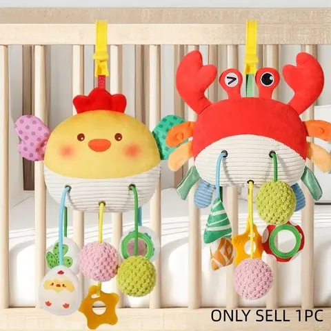 Baby Hanging Crib Sensory Play Toys Set with Auditory Elements, Clasp, Mirror, Bell, Rattle Maracas, Crinkle & Squeak Sounds, Engage Newborns, Ideal Gift for Birthdays, Holidays
