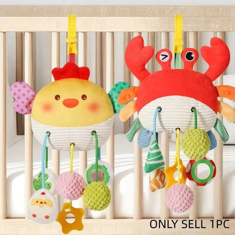 Baby Hanging Crib Sensory Play Toys Set with Auditory Elements, Clasp, Mirror, Bell, Rattle Maracas, Crinkle & Squeak Sounds, Engage Newborns, Ideal Gift for Birthdays, Holidays