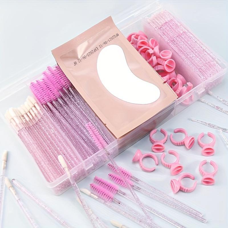 All-In-One False Eyelash Kit with Eye Pad, Lash Glue Rings, Brush & Cotton Swabs, DIY False Eyelashes Application Set, DIY Cluster Lashes