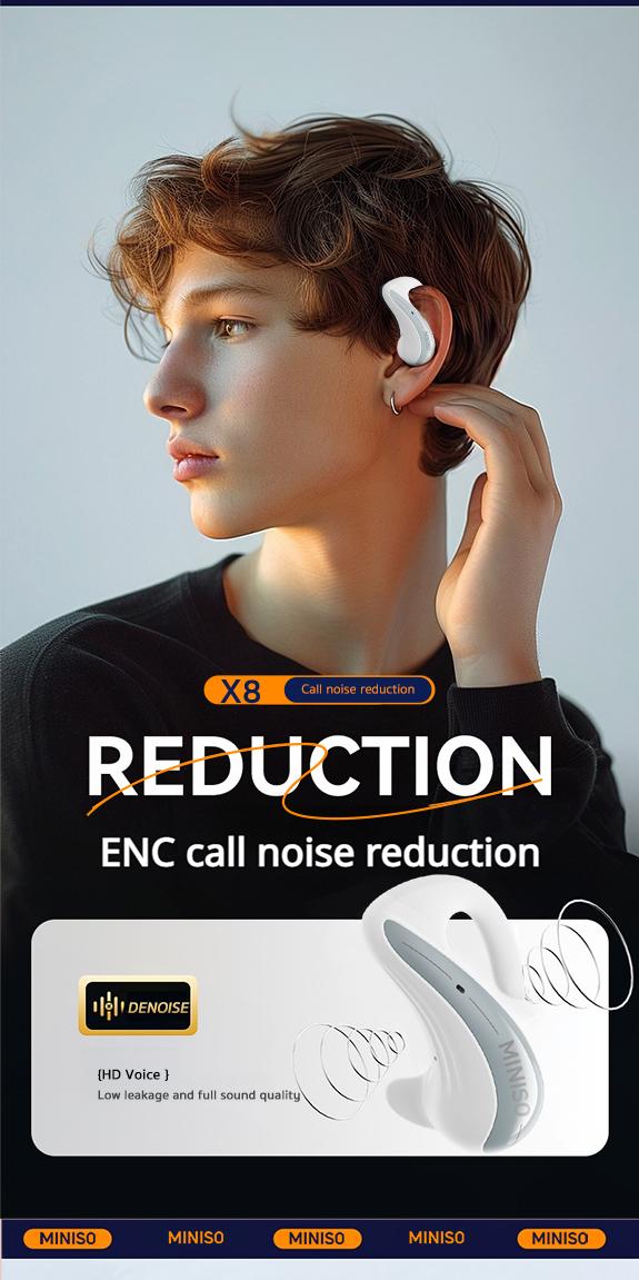 Miniso X8  Wireless OWS open Ear Headphones Bluetooth 5.4 IPX6 Waterproof Bone Conduction Earphones Over Ear Headphones for Running,Working Miniso X8 TWS Not In Ear Headset for iPhone Android Phone HiFi Sound Electric Audio Earbuds