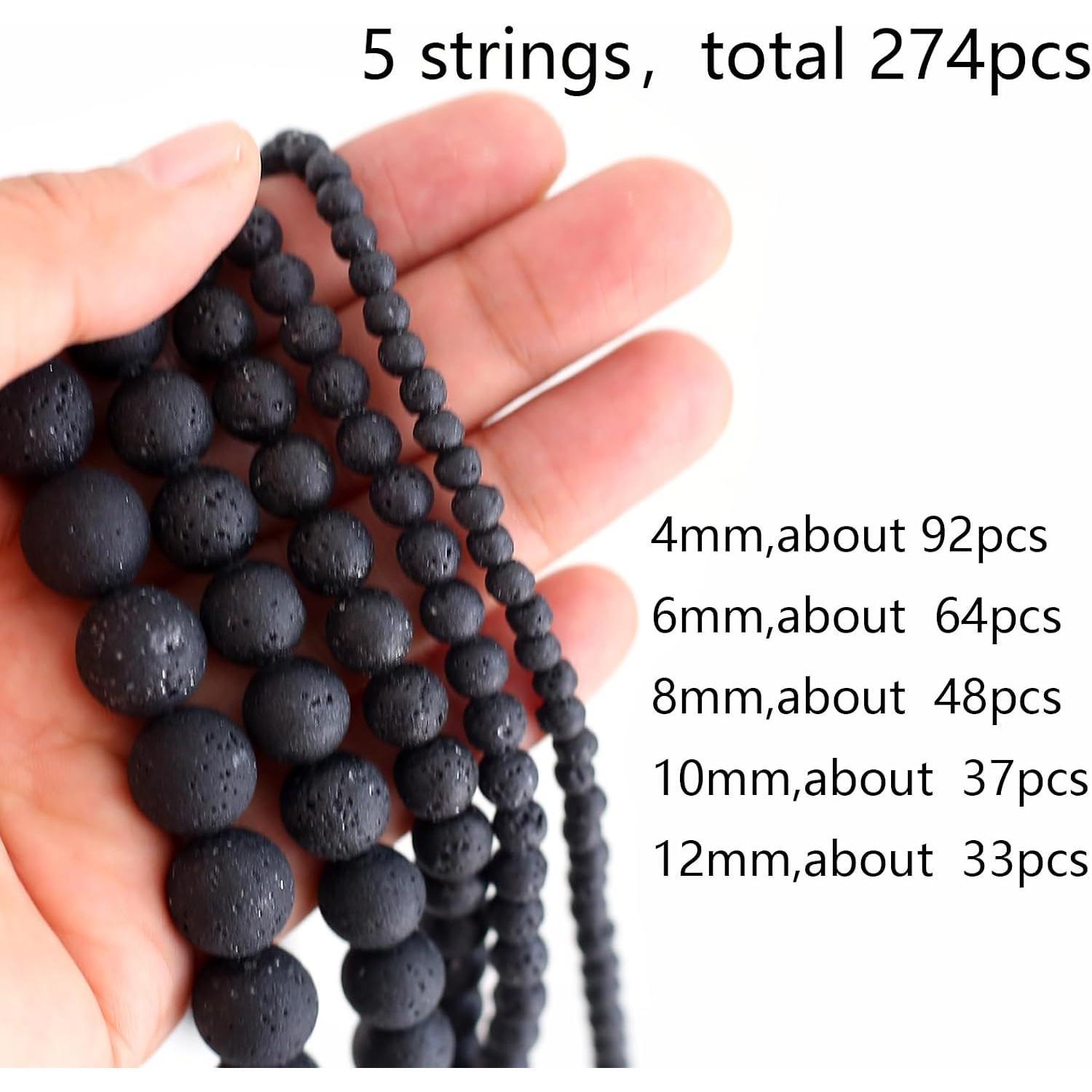 274 count Lava Beads  Black Lava Stone Beads Round Stone Bead Oil Diffuser Bead   Bead for Bracelets Necklace  Making(Mix)
