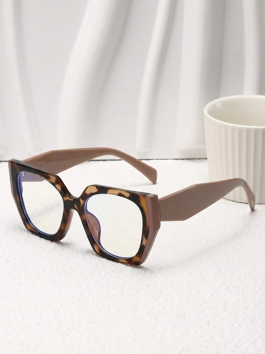 New Fashion Large Frame Polygonal Personality Plain Glasses, Colorblock Blue Light Blocking Eyewear, Stylish and Protective Sunglasses