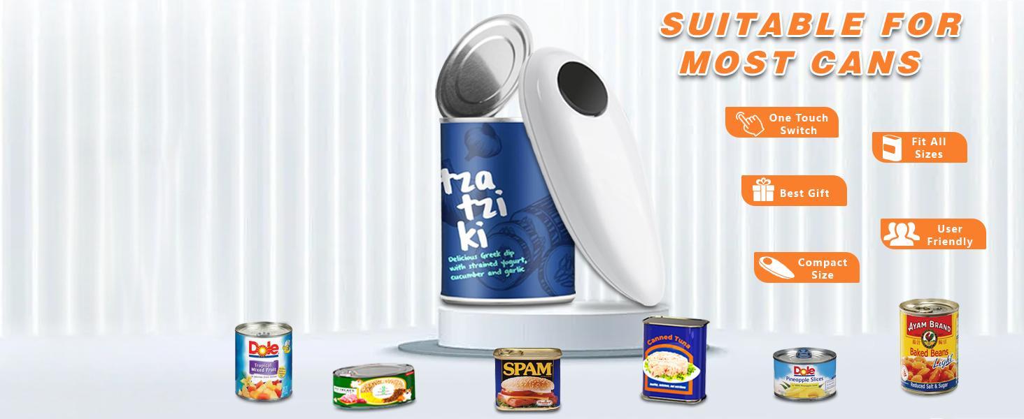 One Touch Electric Can Opener Fits Almost All Can Sizes for Seniors with Arthritis, Hand Held Battery Operated Can Opener with Smooth Edge, Food Safe Kitchen Gadgets Automatic Can Opener for Kitchen（white）