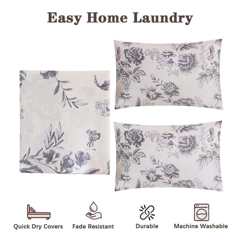 Spring & Summer Refresh, Ink Wash Floral and Bird Print 3-Piece Duvet Cover Set, Includes 1 Duvet Cover and 2 Pillowcases (Without Insert), Soft and Comfortable, Machine Washable for Easy Care.