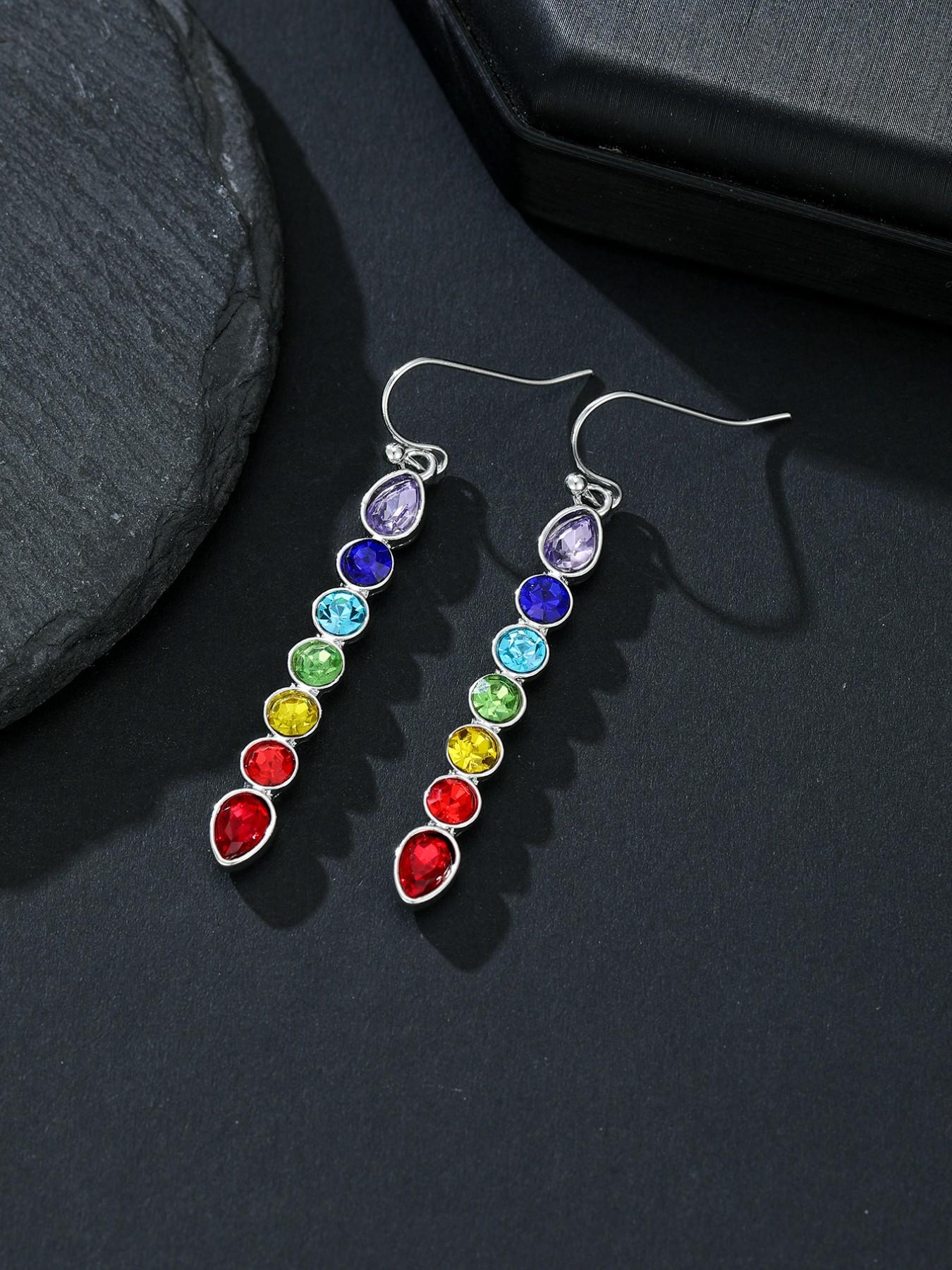 Fashion Sparkling Rainbow Synthetic Zircon Earrings, Elegant Classic Party Jewelry Accessory for Women, Holiday Wear