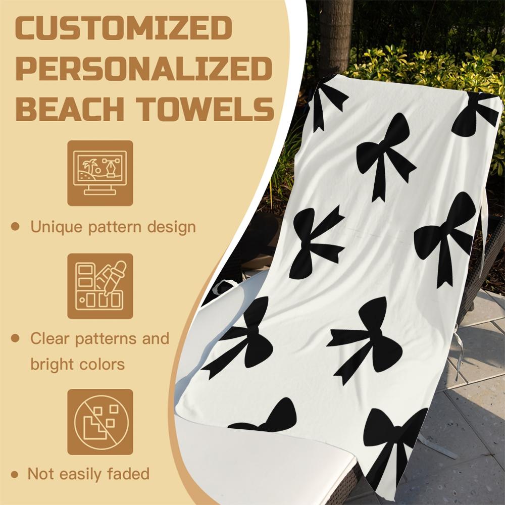 Cute Bow Print Beach Towel, Microfiber Quick Dry Towel with Heart Checkerboard, High-Value Aesthetic Gift for Girls