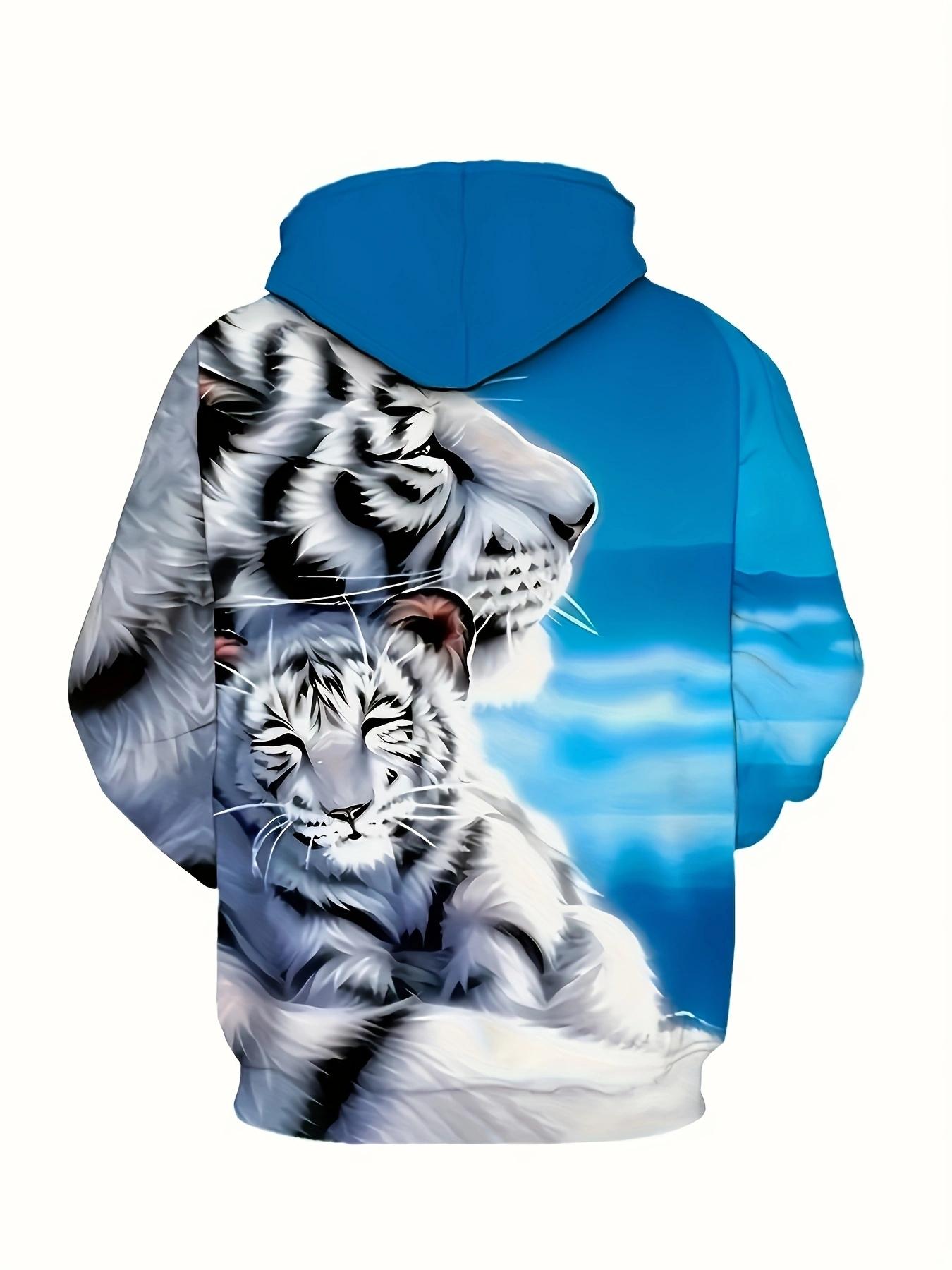 Men's casual tiger print men's two-piece casual hooded sweatshirt long sleeved sweatshirt sports pants set suitable for autumn and winter men's wear