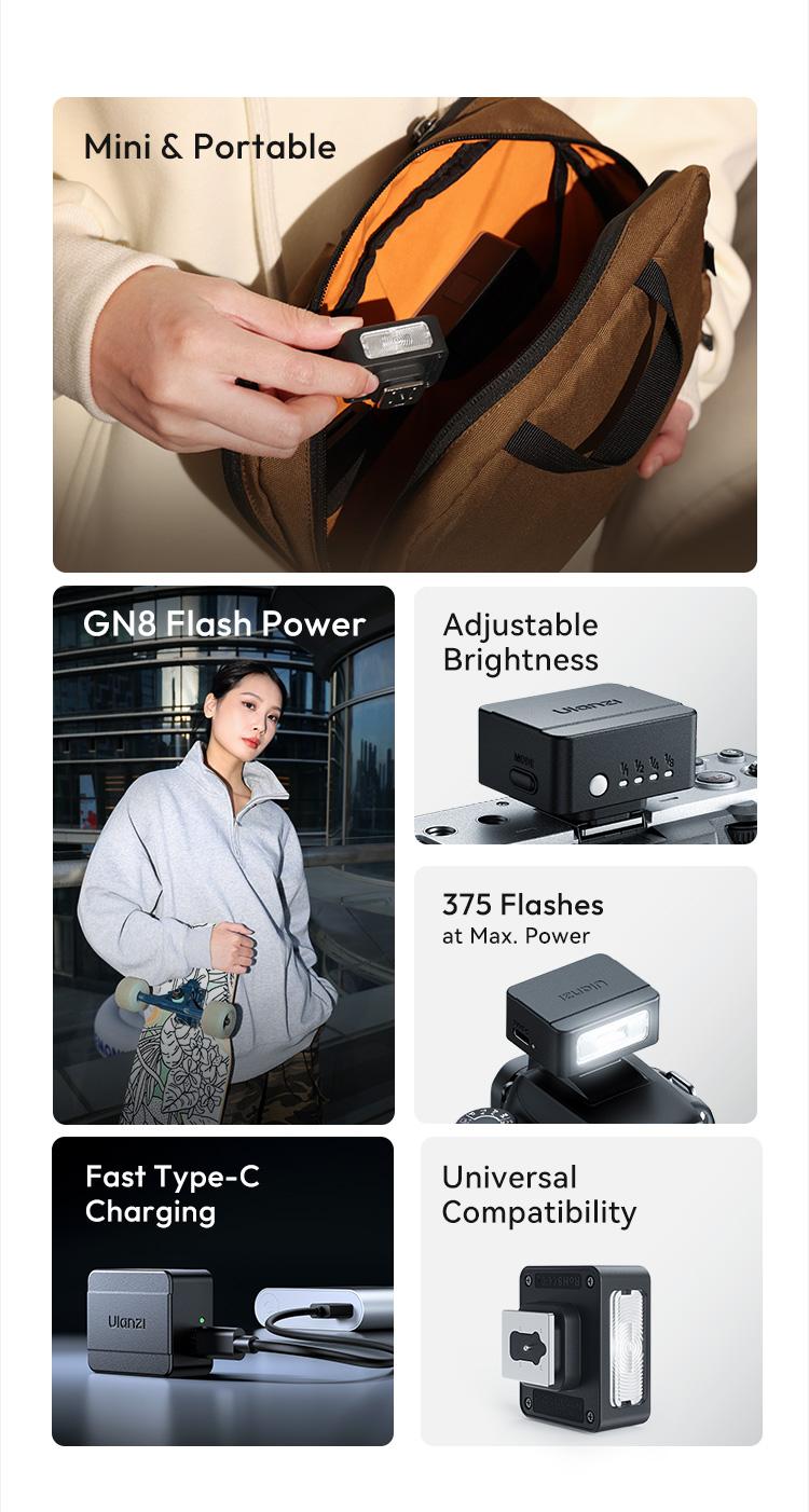 Ulanzi SL01/SL02/SL03 Mini Camera Flash Light SpeedLite GN8 6500K for Canon Sony ZV-1 Nikon Fuji Camera DSLR Vlog Live Outdoor Photography