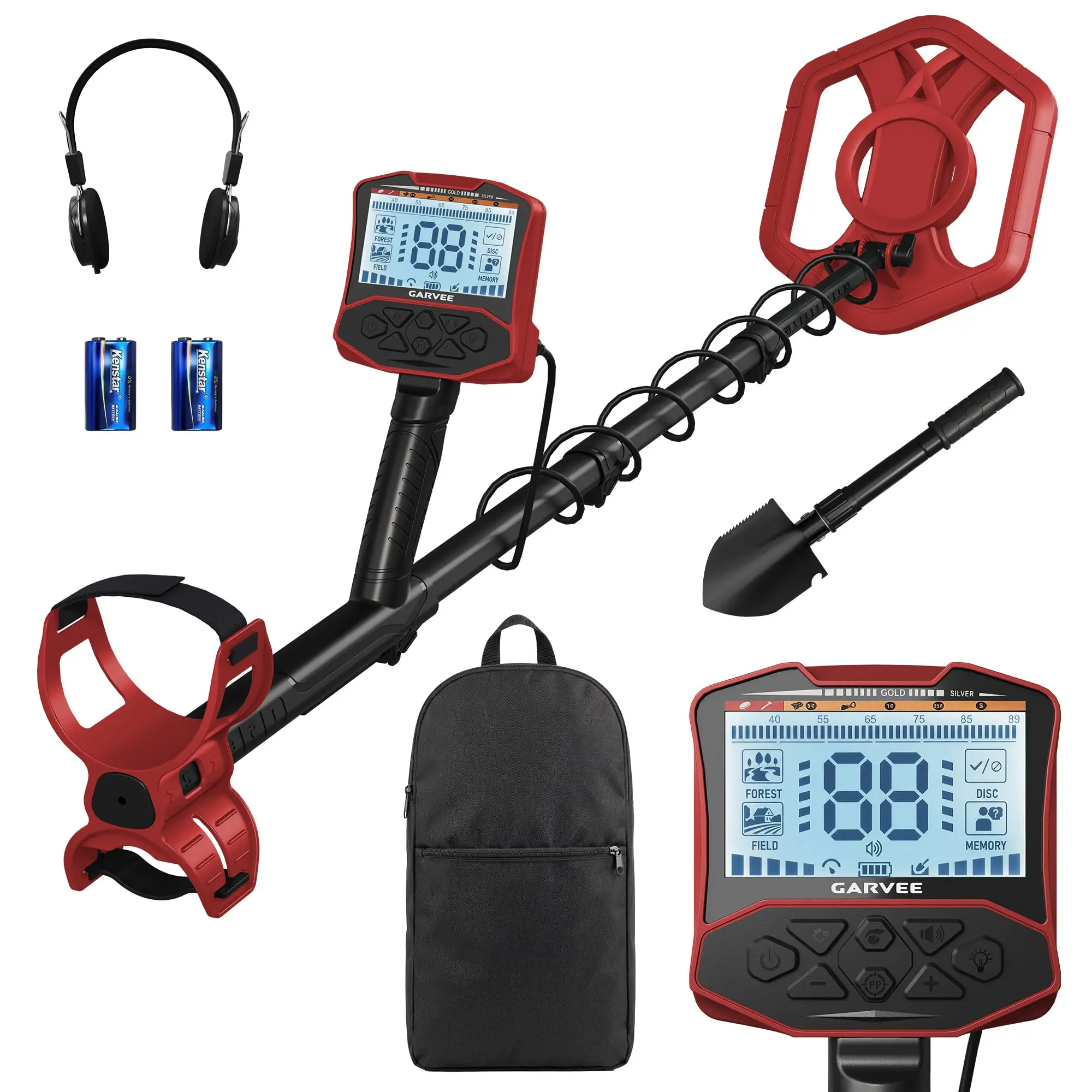 GARVEE Professional Metal Detector for Adults with 5.8kHz Frequency, 4 Detection Modes, LCD Display, Pinpoint Function, Lightweight Design, Ideal for Finding Gold Coins and Jewelry, Red Color