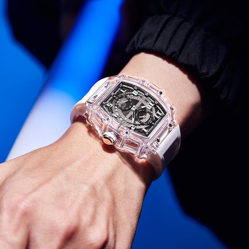 Men's Luxury Barrel-shaped Transparent Waterproof Quartz Watch for Outdoor, Back to School, Parties, Daily,Ideal Birthday,Design Watch,Men's Business Fashion Watch