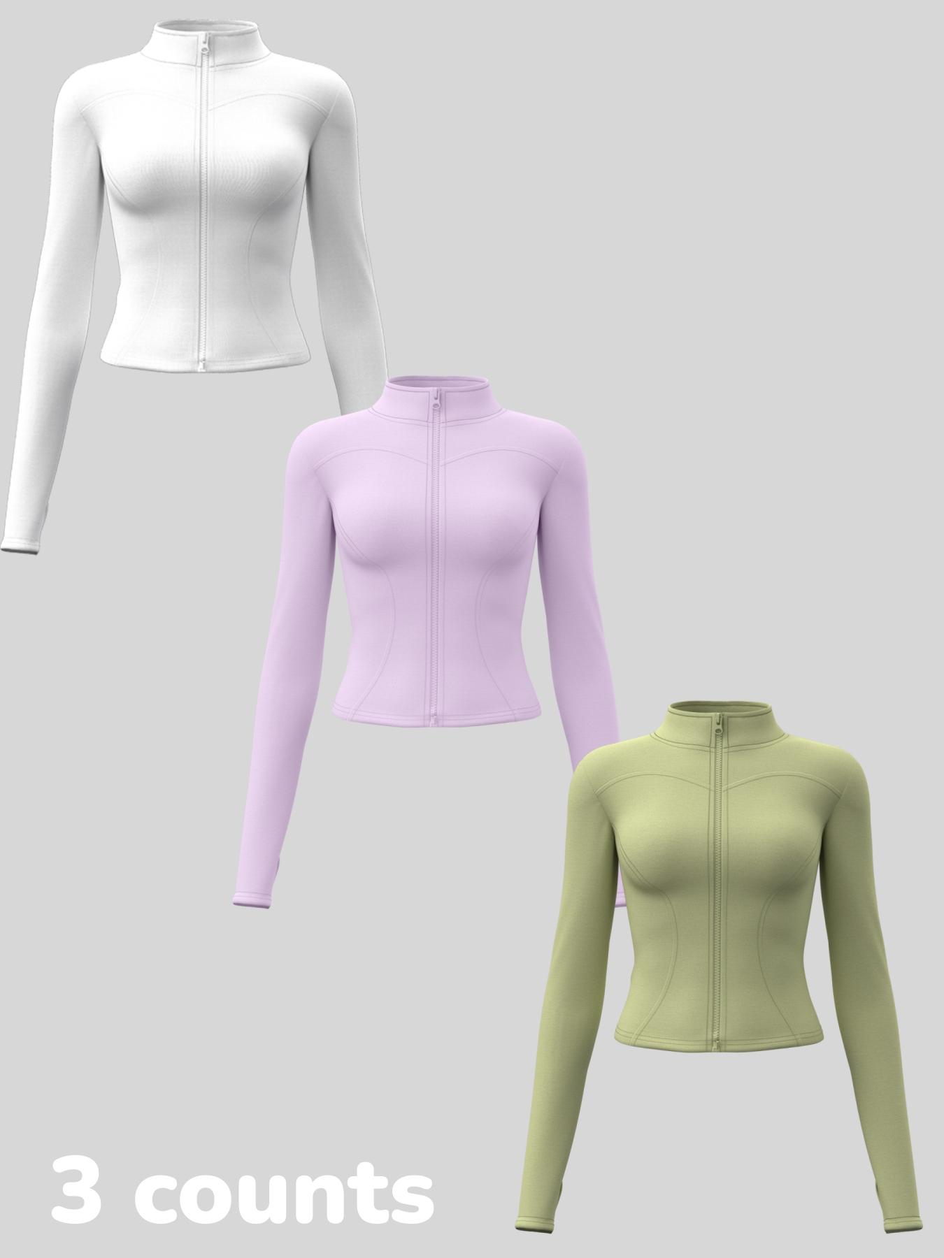 Women's Long Sleeve Yoga Jacket Set, Sports Outerwear, High Neck Zipper Closure, Quick-Dry Fitness Top, Tight-Fitting Sports Wear, Athletic Sports Clothing, 3 Piece Pack