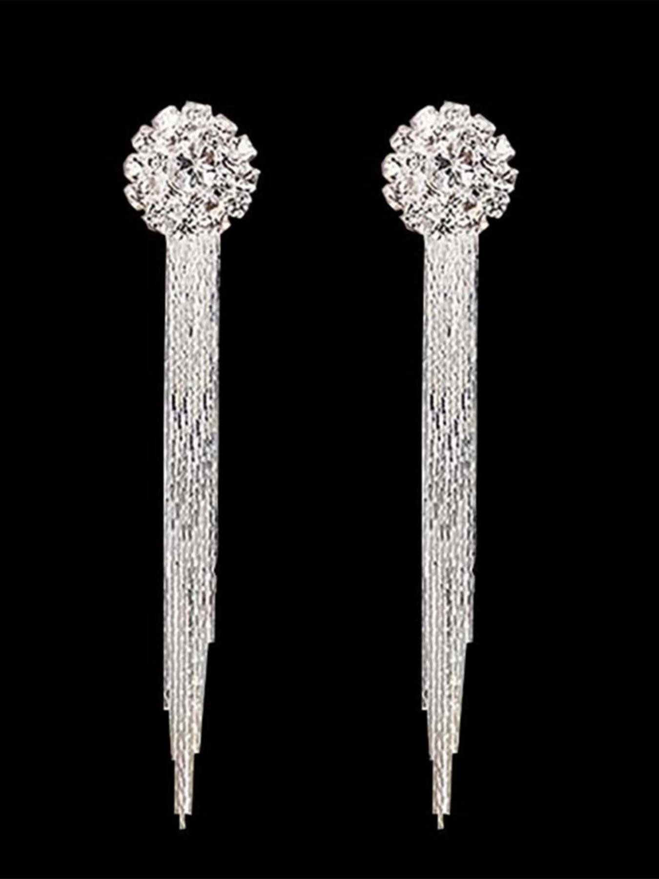 Elegant Rhinestone Wedding Tassel Earrings, Unique Women's Evening Party Jewelry, Stylish Ear Rings for Special Occasions
