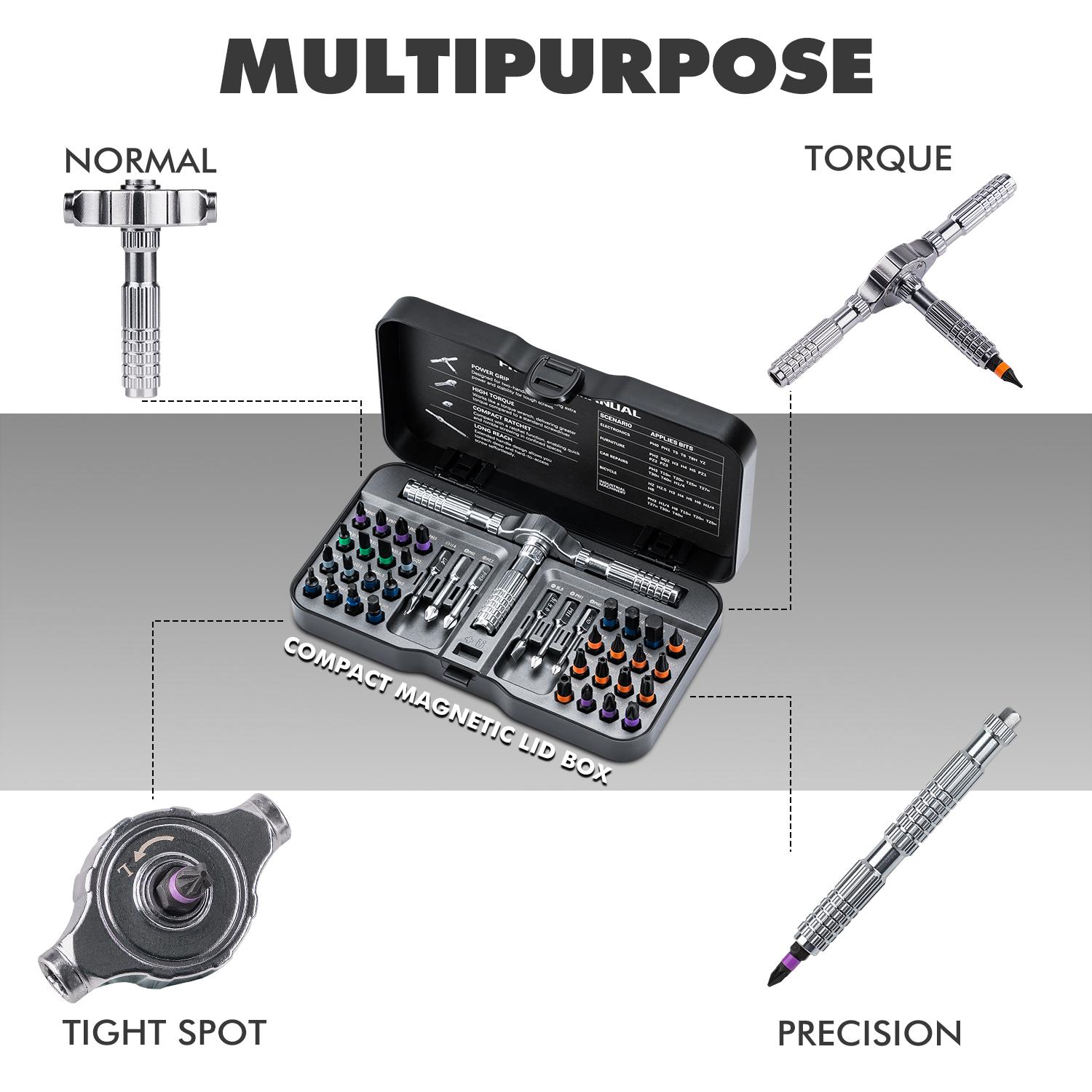 Magnetic Screwdriver Set, Multifunctional Drill Bit Set for Household Repairs, Detachable T-Shaped Ratchet Handle for Easy Use, Replaceable Screwdriver Bits