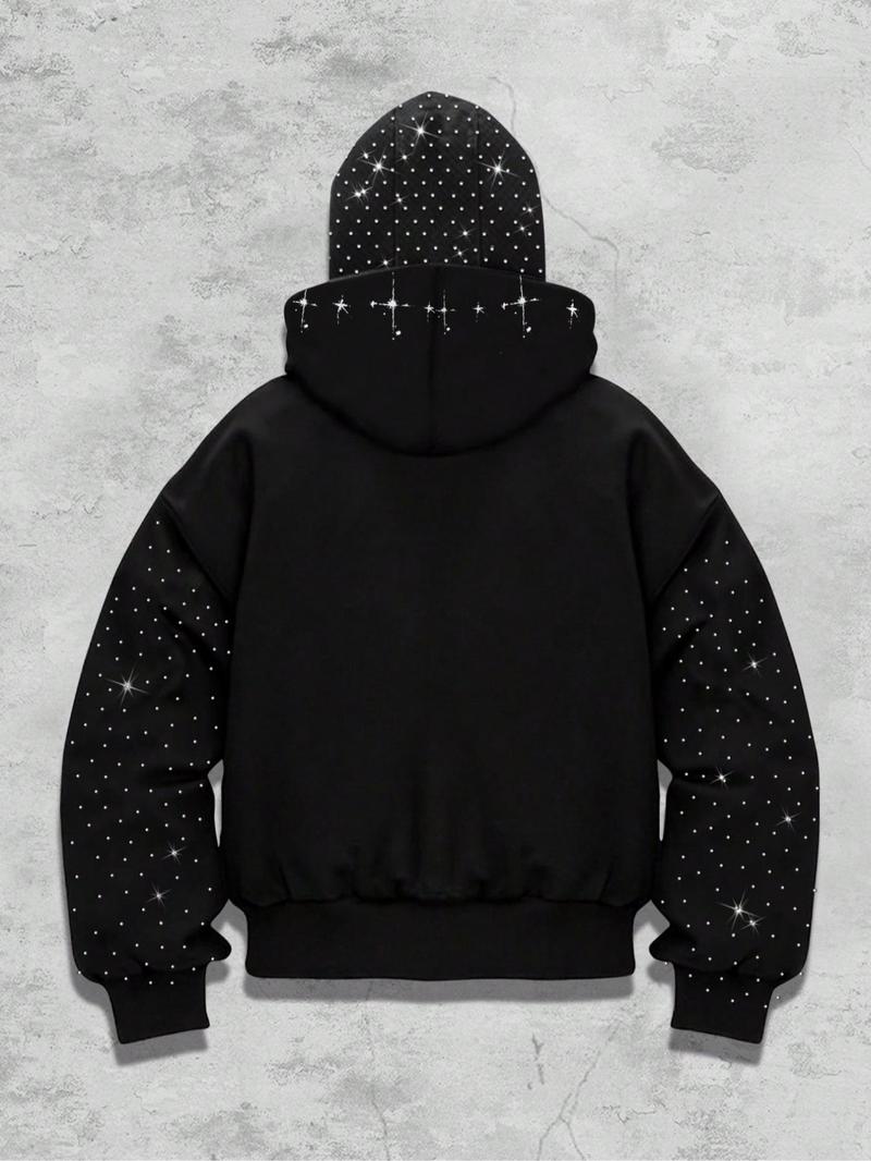 Eye print two hats zipper cardigan men's hoodie, Graphic hoodies, sleeve hat hot rhinestone, sparkling starry sky unisex hoodie European and American street jacket, autumn and winter plus velvet hoodie Instagram style Eye print two hats zipper cardigan men's hoodie, Graphic hoodies, sleeve hat hot rhinestone, sparkling starry sky unisex hoodie European and American street jacket, autumn and winter plus velvet hoodie Instagram style