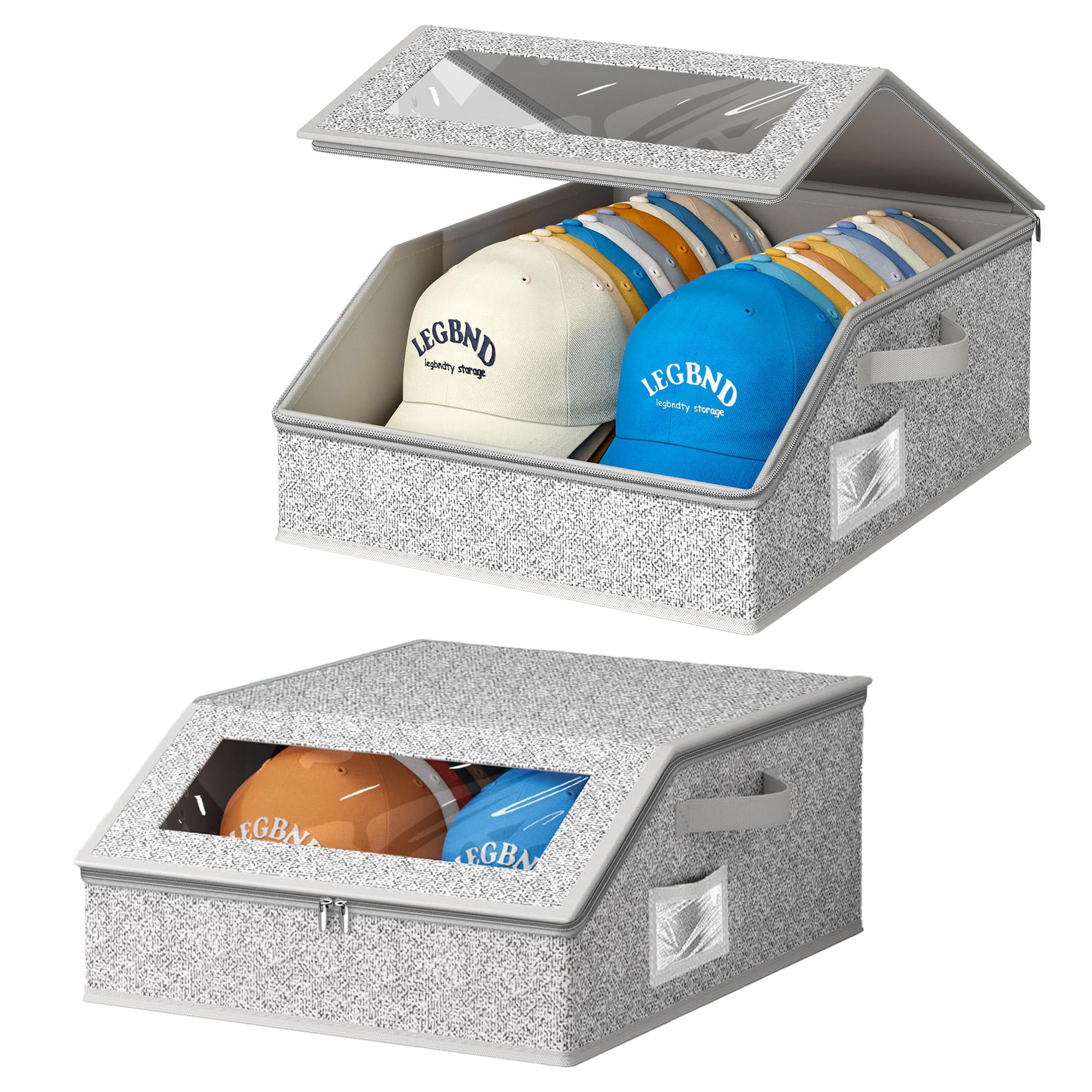 Large Capacity Baseball Cap Storage Box, Holds 24/48 Hats, Fabric Material, Zipper Closure, Foldable, Collapsible Design Boxes, Ideal for Home Organization, Display Box, Foldable Storage Boxes