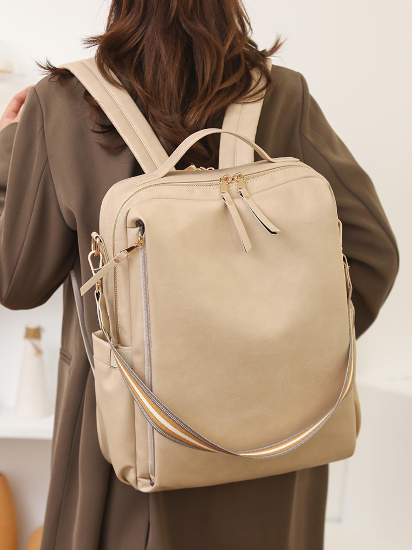 New Fashion Women's Backpack, Soft Leather Texture, Large Capacity, 15.6 Inch Laptop Bag, Casual Style, All Seasons, Durable PU Material