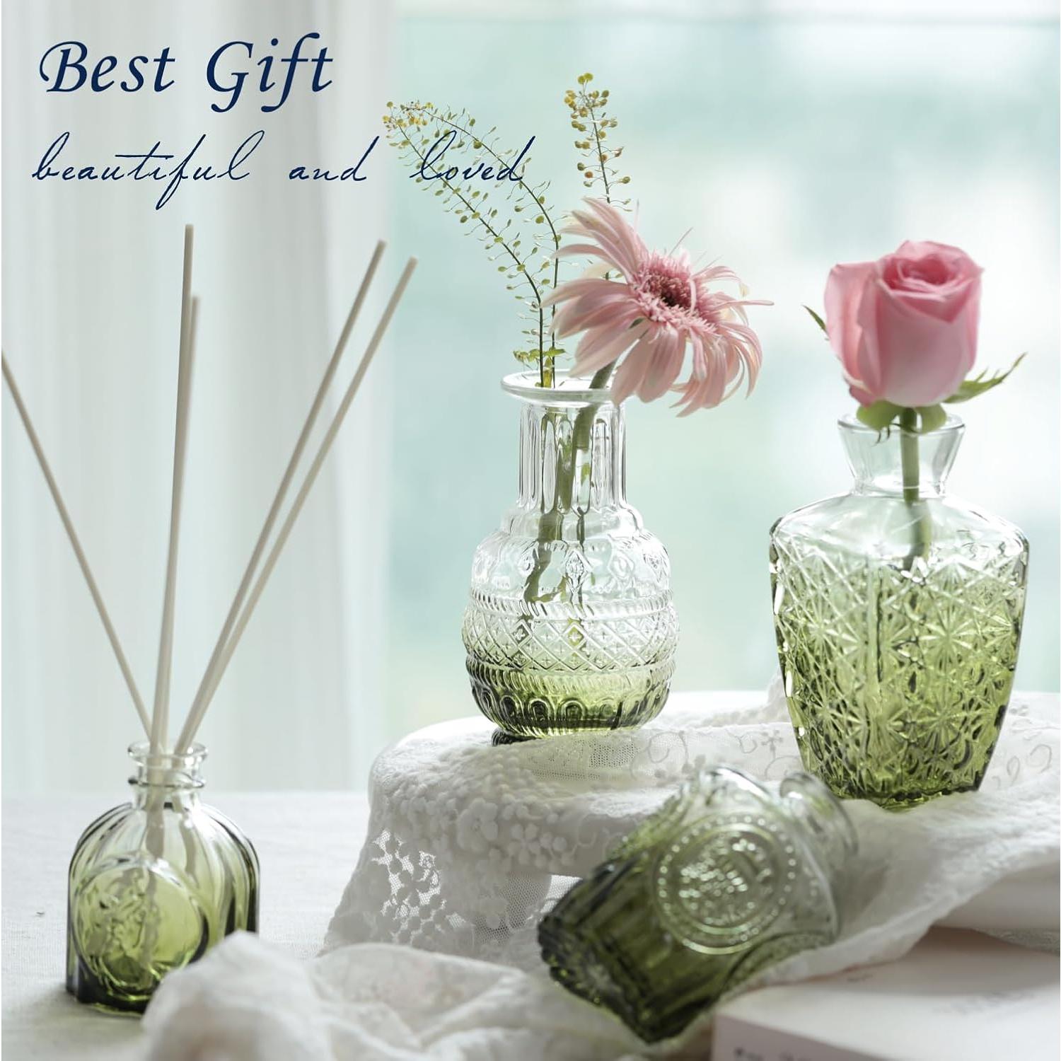 Bud Vases Set of 12,Glass Bud Vases in Bulk,Small Flower Vases for Centerpieces,Mini  Vase for Wedding,  Table Decor,Christmas,Party Decoration,Green