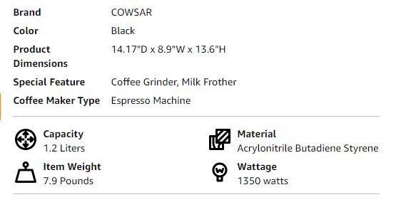 COWSAR Espresso Machine 20 Bar, Semi-Automatic Coffee Maker with Milk Frother Steam Wand, Nespresso Capsule Compatible, 45 oz Removable Water Tank for Cappuccino, Latte, Home,1350W