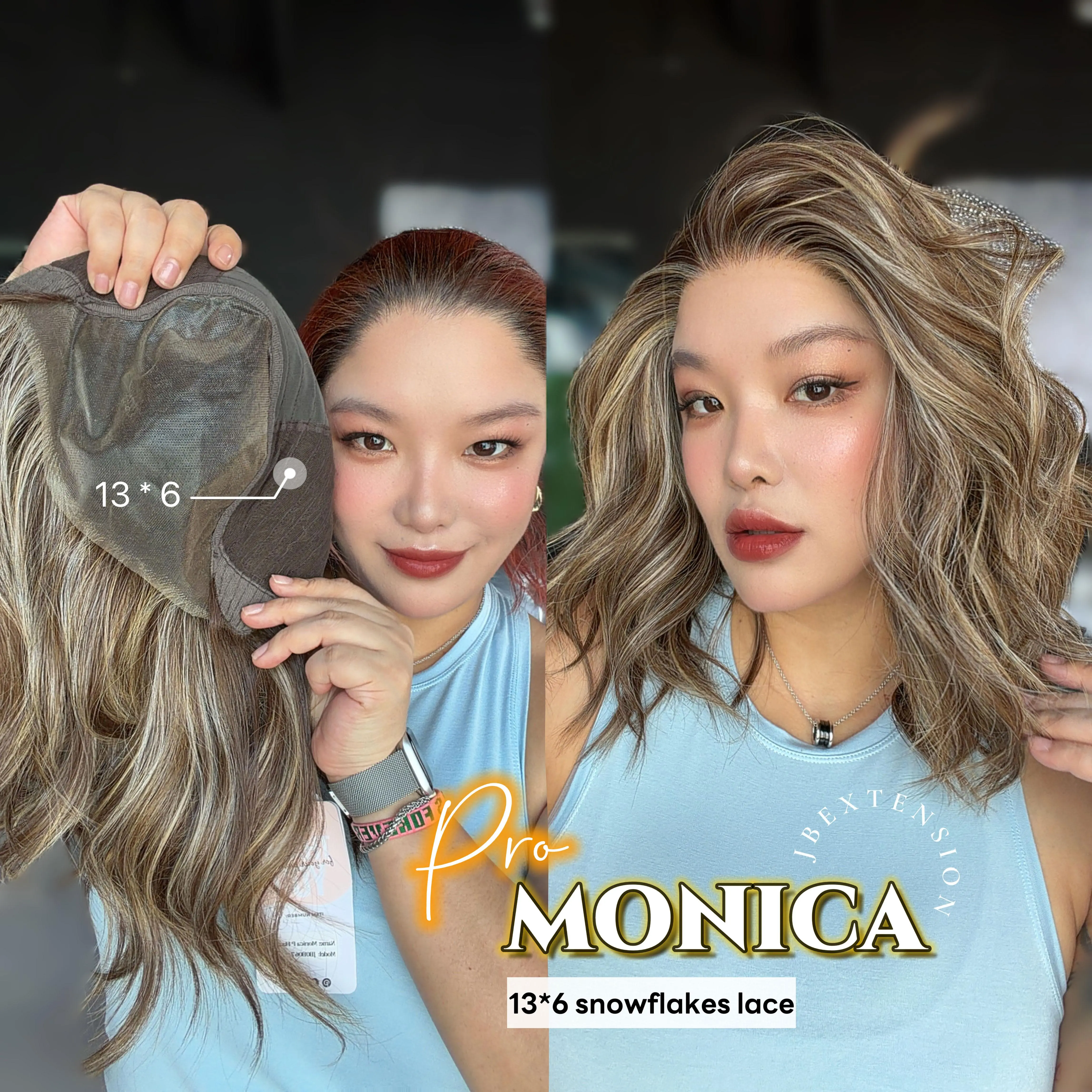 JBEXTENSION 16 Inches Pre-Cut 13X6 Free Part Snowflake Lace Frontlace Glueless Wig MONICA PRO【BENDY EAR TABS】