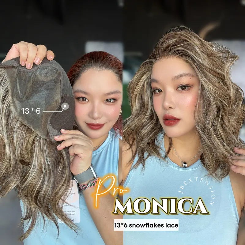 JBEXTENSION 16 Inches Pre-Cut 13X6 Free Part Snowflake Lace Frontlace Glueless Wig MONICA PRO【BENDY EAR TABS】