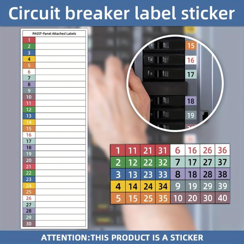 Circuit breaker label set, including handwritten electrical panel sticker for marking panel, suitable for distribution box, switch cabinet and electrical protective cover-compatible with single/three-phase system-easy-to-use label system.
