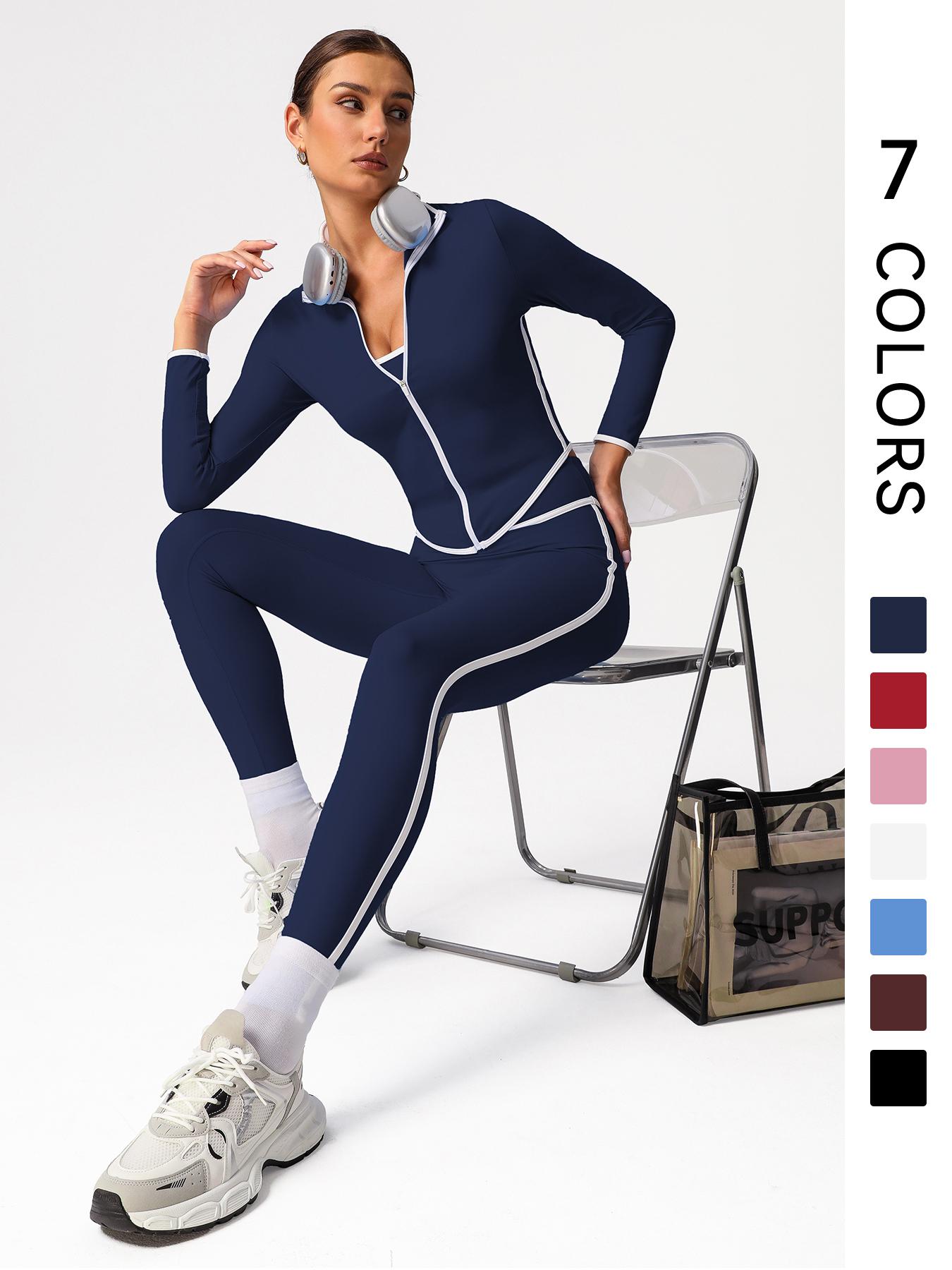 Women's Long Sleeve Crop Top & High Waist Leggings Sportswear Set, Comfy Breathable Sports Outfits for Yoga Gym Workout Running, Ladies Sportswear for All Seasons