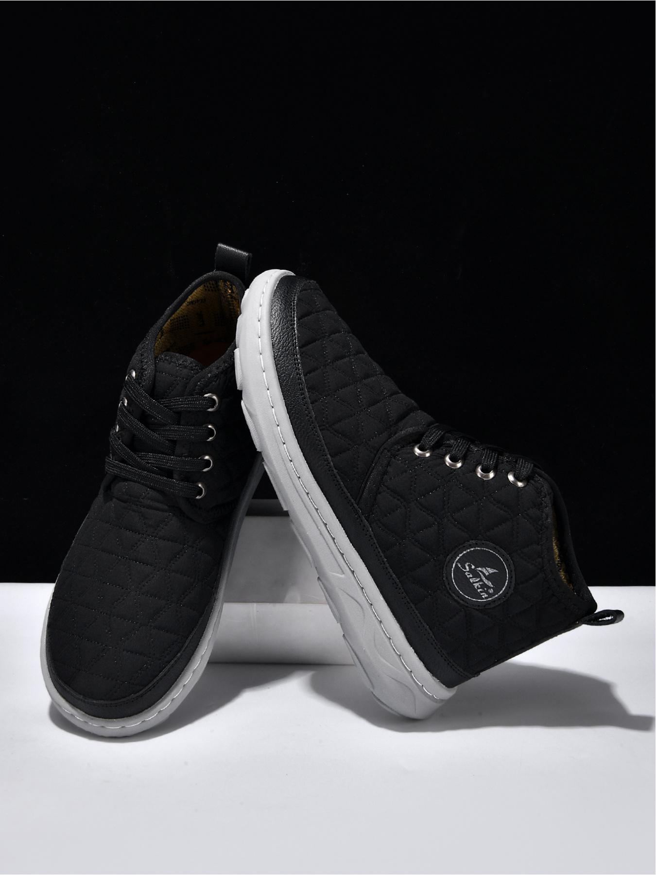 Men's Solid Color Quilted High-Top Casual Shoes, Lightweight Non-Slip Outdoor Commuter Shoes, Soft Sole Sports Sneakers