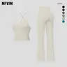 MFVIM Women’s Minimalist 2-Piece Sleeveless Set - Adjustable Crisscross Backless Camisole & High-Waisted Flared Wide-Leg Pants, Pilates-Ready Fit Workout Sets for Women
