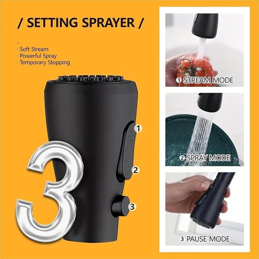 Modern Stainless Steel Pull-Out Kitchen Faucet, 360-Degree Rotating Water Outlet, Dual Function Hot and Cold Water Spray Head