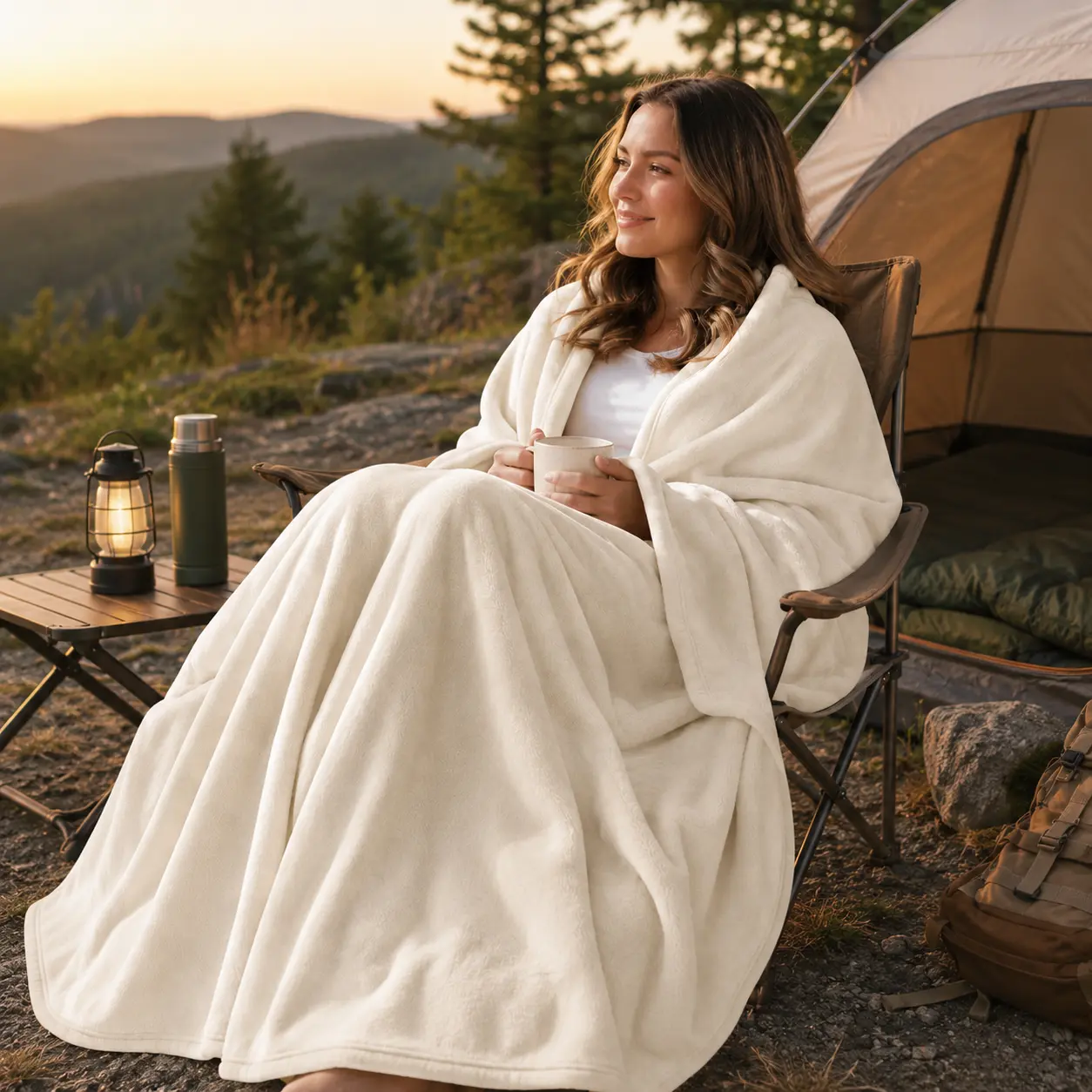 Lightweight Camping Blanket, Soft Cozy Fleece Throw for Outdoor Travel, Picnic, Garden and Patio Use