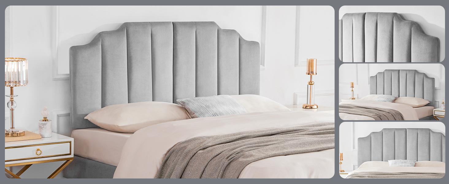 Queen/King Upholstered Headboard, Velvet Head Board, Tufted  Headboard only, Elegantly Curved Headboards only, Modern Vertical Channel Design Bed Head Board