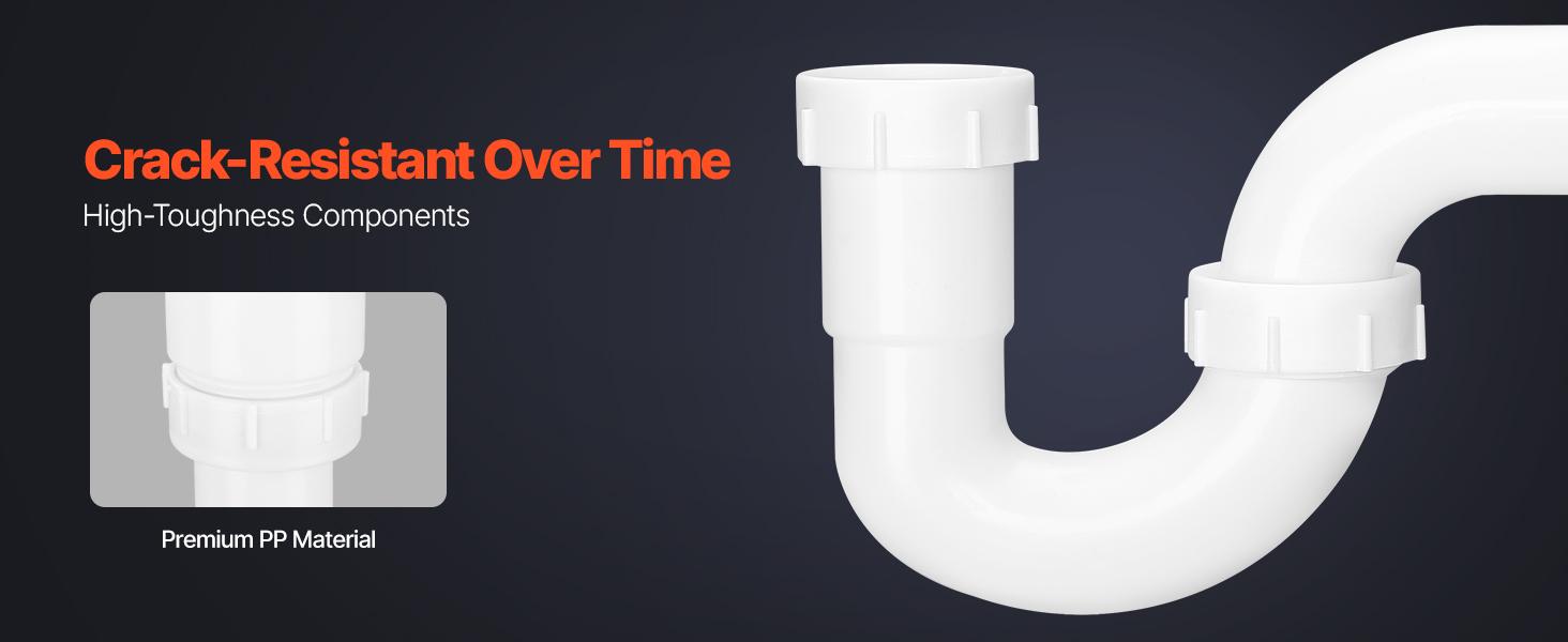 VEVOR 1.5 in Curved Shape P-Trap Plumbing Kit, PP Plastic Sink Drain Pipe with Threaded Adapter, TPU Leakproof Gaskets, Corrosion-Resistant, Odor Blockage, Easy-Install Under Sink Tool Kit for Household Users