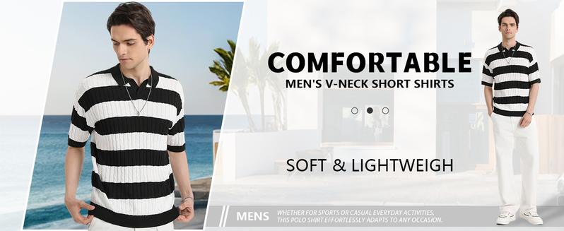 HYPESTFIT Men's Striped Casual Collar Short Sleeve SweaterRegular Fit Casual Lightweight Half Sleeve Pullover!for Summer, Fashion Men's Knitwear for Daily Wear