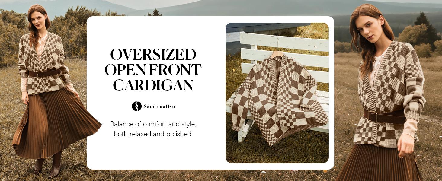 Saodimallsu Womens Checkered Sweater Color Block Plaid Cardigans Oversized Long Sleeve Knit Open Front Coats Saodimallsu Womens Checkered Sweater Color Block Plaid Cardigans Oversized Long Sleeve Knit Open Front Coats