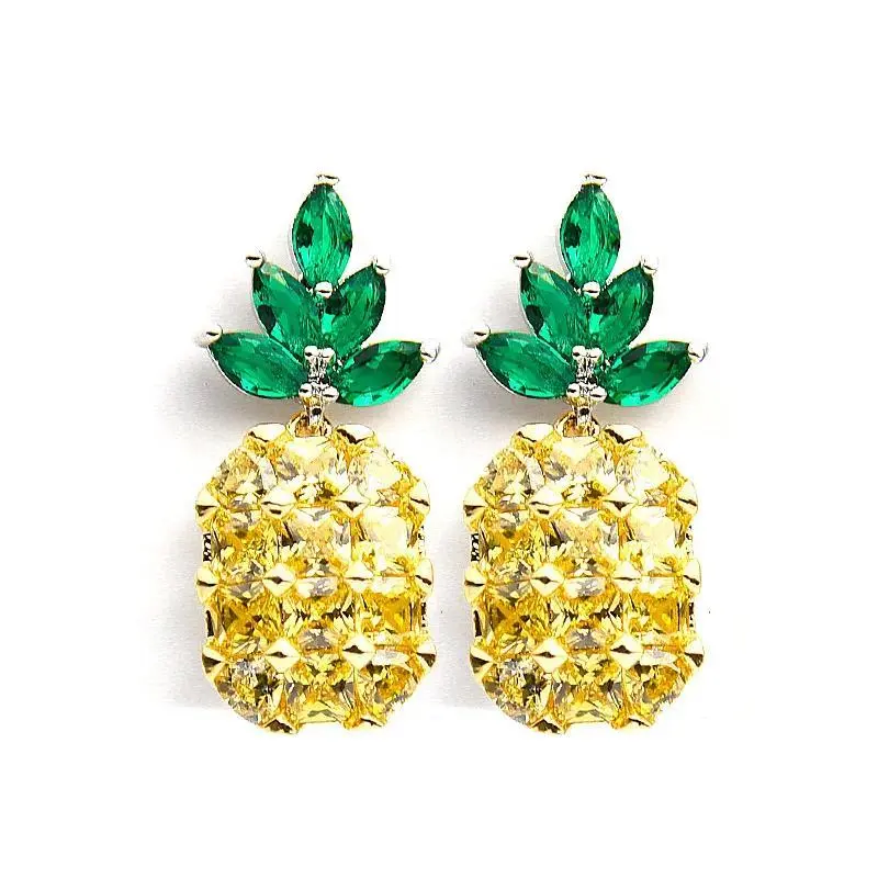 Elegant Pineapple Fruit Shiny CZ Zircon 925 Silver Needle Female Stud Earrings Wholesale Jewelry Women Valentine's Day Gifts