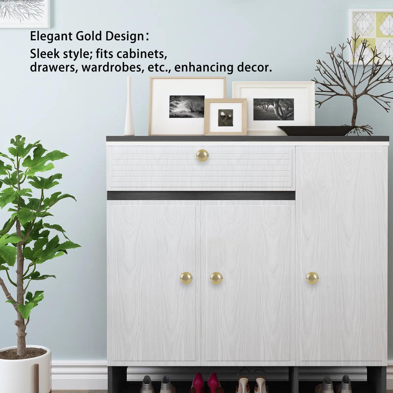 Gold Round Cabinet Pulls Stainless Steel Hardware Fits Kitchen Cupboard Dresser Doors Mushroom Design & Sleek