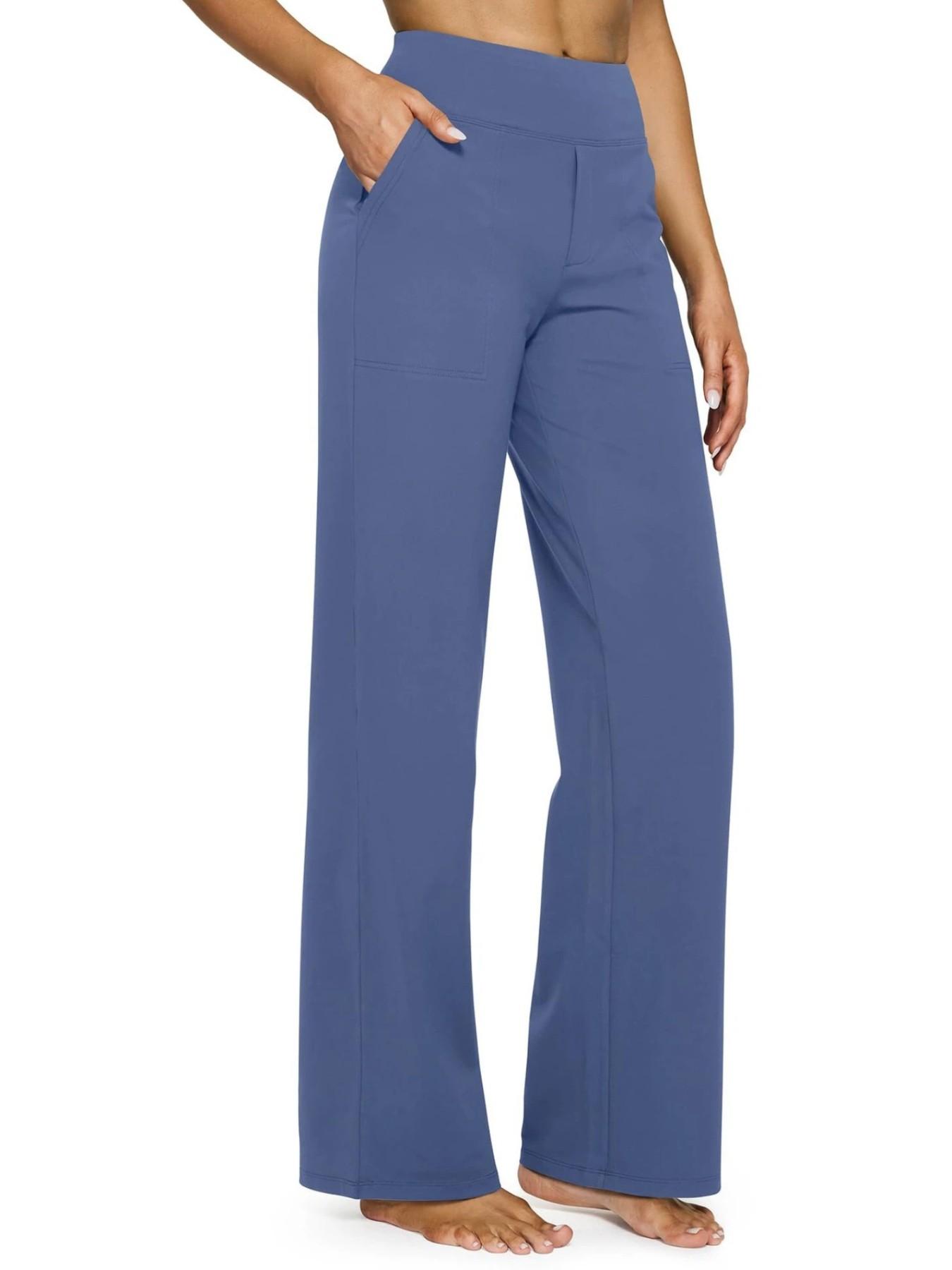 2026 Loose High-Waist Business Casual Pants Yoga Pants Women Wide Leg Pants with Pockets Comfortable Everyday Athletic Sweatpants Knit
