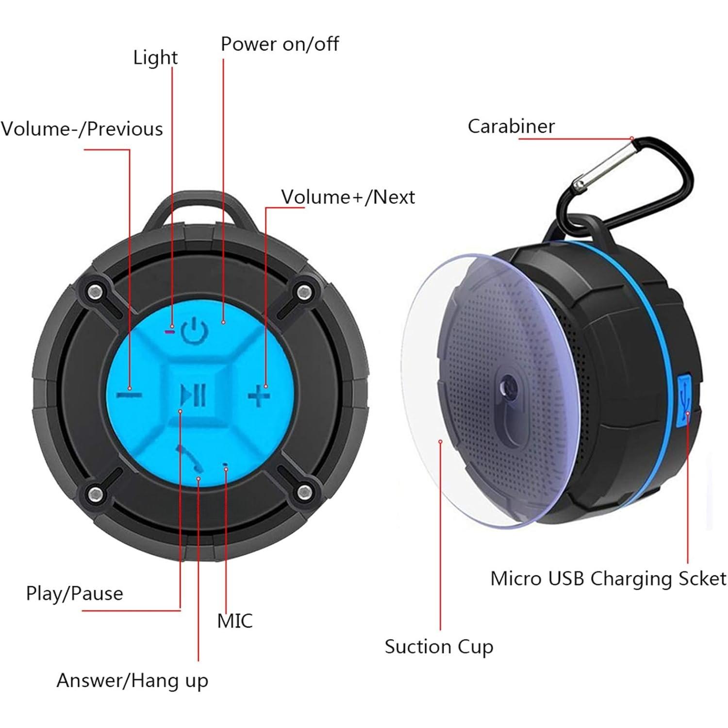 Shower Speaker, IPX7   Speaker, Loud  Sound, Portable  Speaker with Suction Cup & Sturdy Hook, -in Mic, for Shower, Pool, Beach, Outdoor(Blue)