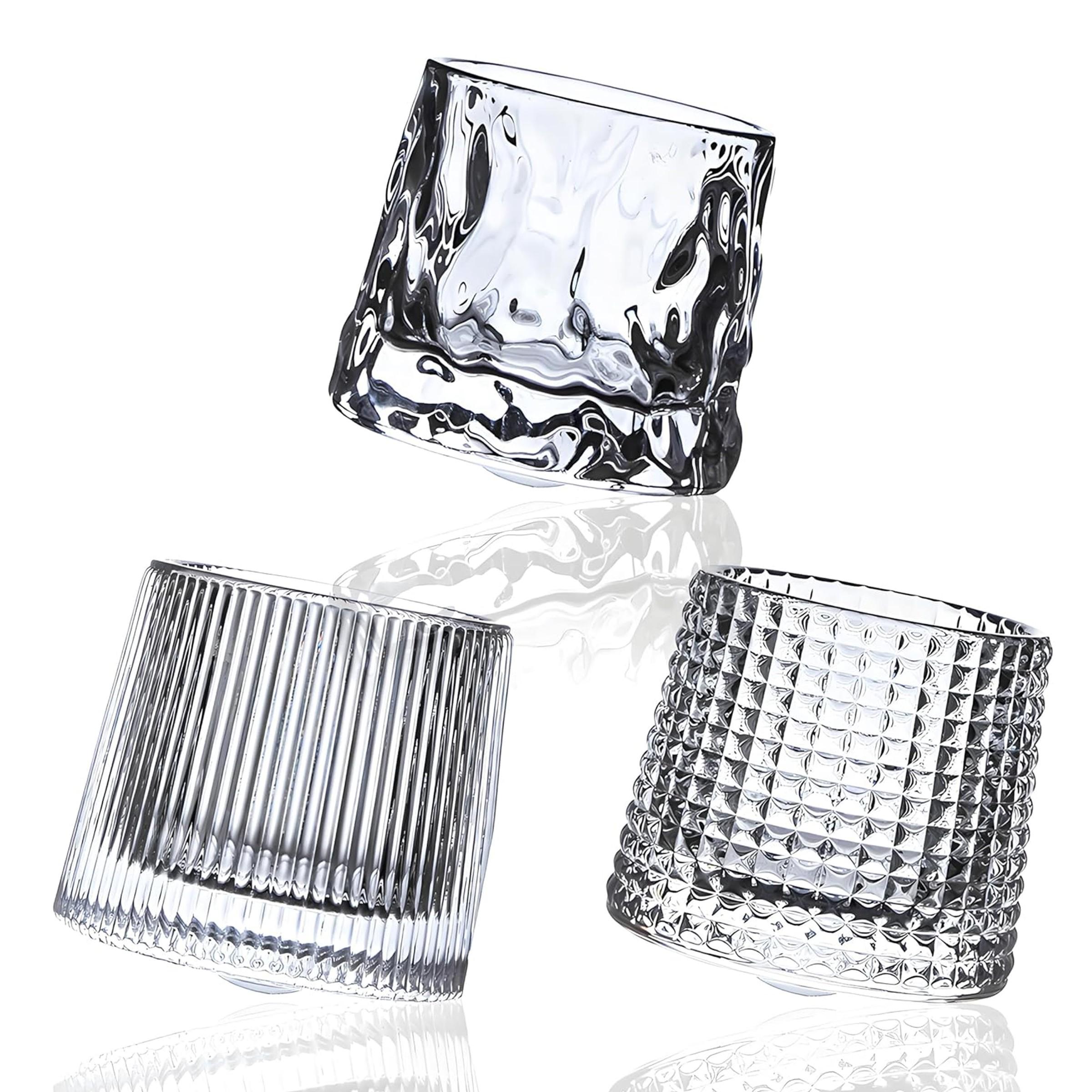 3 Piece Crystal Glass Whiskey Cup Set, Rotating Classic Old Fashioned Glassware, Home Water Mug, Ice Americano Coffee Cup, Bar Glass, Drinkware, Tumblers