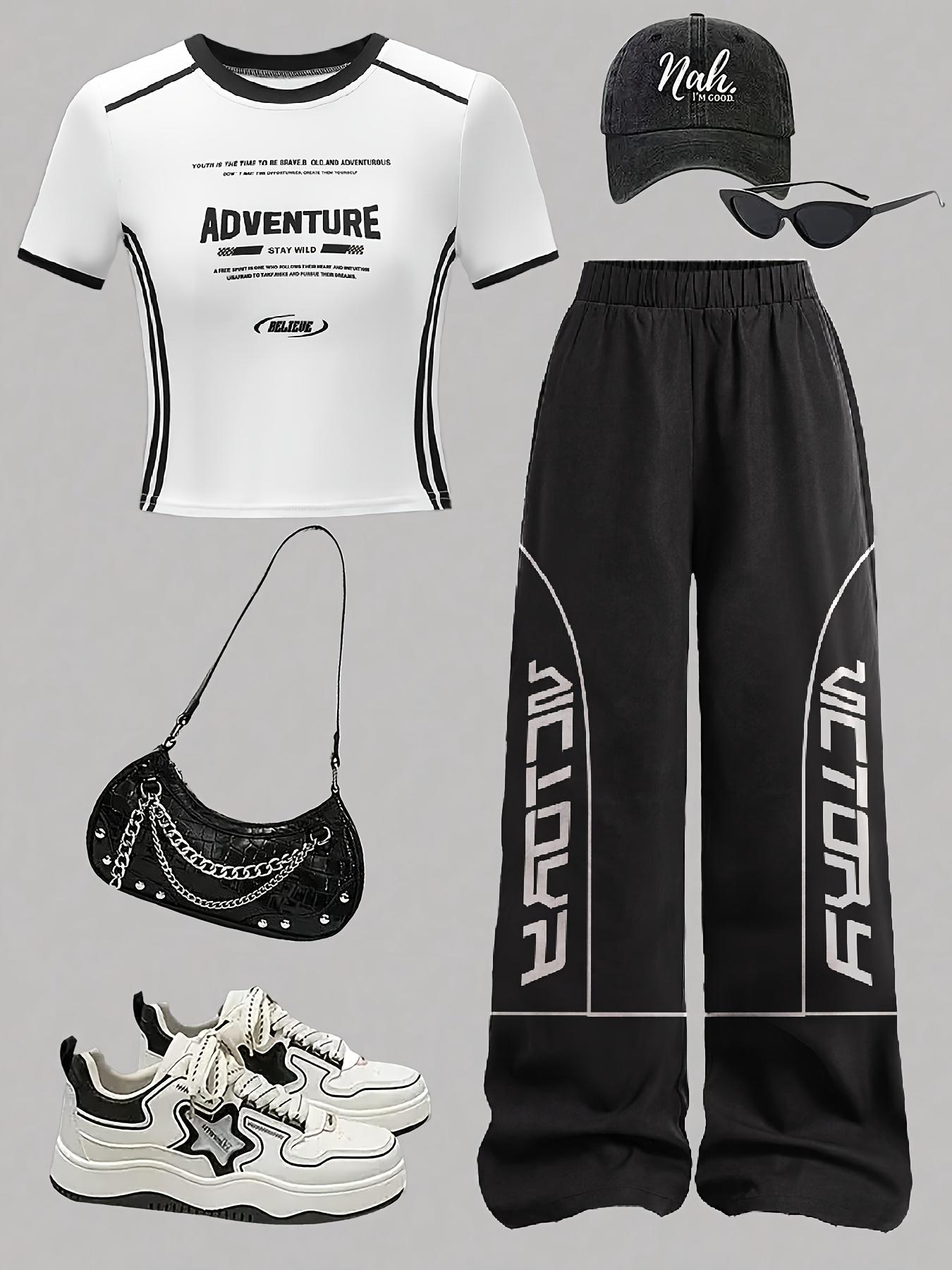 Girl's Letter Print Top & Pants Two-piece Set, Casual Round Neck Top & Jogger Pants for Daily Wear, Kids Clothes for Fall & Winter