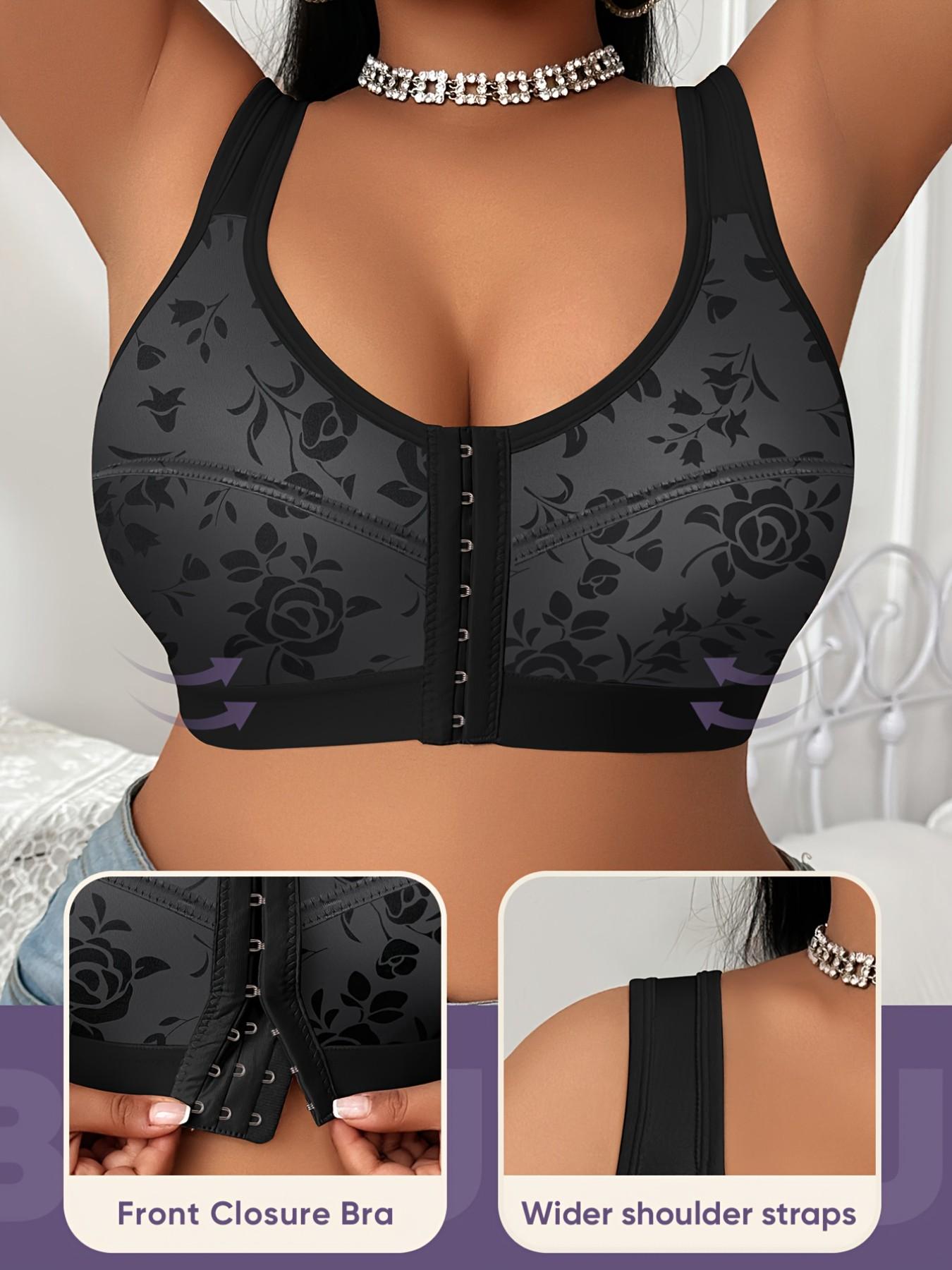 Women's Front Button Bra, Jacquard Pattern Push-Up Underwear, Plus Size Everyday Comfortable Breathable Full Coverage Lingerie
