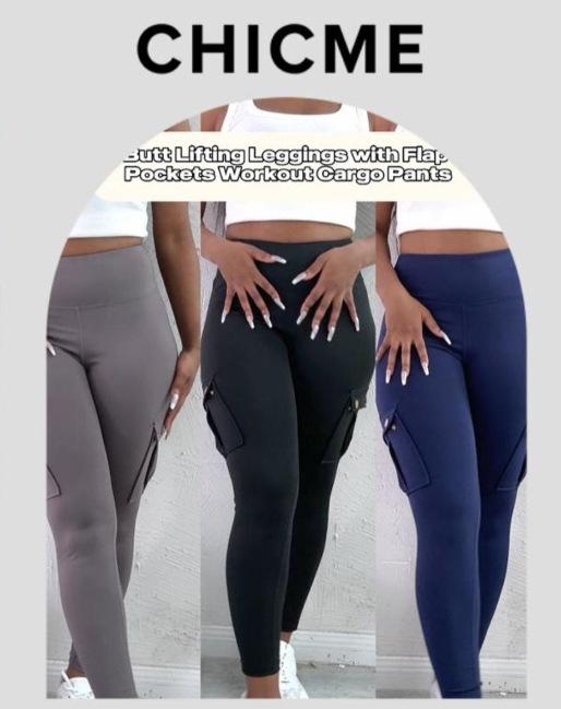 Women Cargo Pocket High Waist Leggings, Stretch Slim Fit Workout Pants, Casual Athletic Running Fitness Trousers