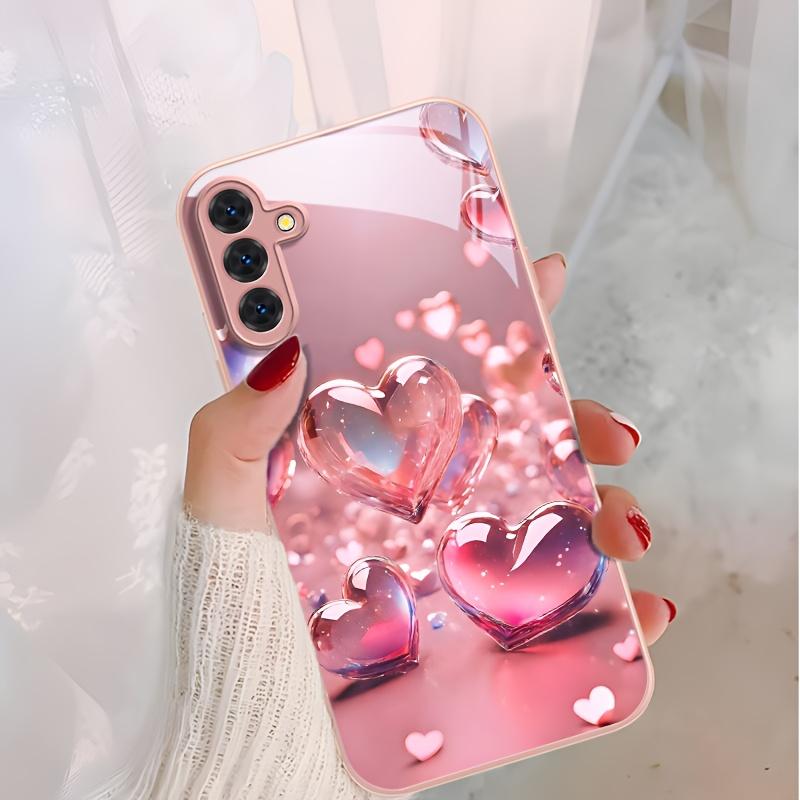 Women's Multi-Model Tempered Glass Phone Case - Fashionable, Versatile, Durable Pink Heart-Shaped Cover Compatible with Samsung Galaxy A14 A15 A16 A23 A25 A26 A32 A54 NOTE20 S20 S21 S22 S23 S24 S25 FE Plus Ultra