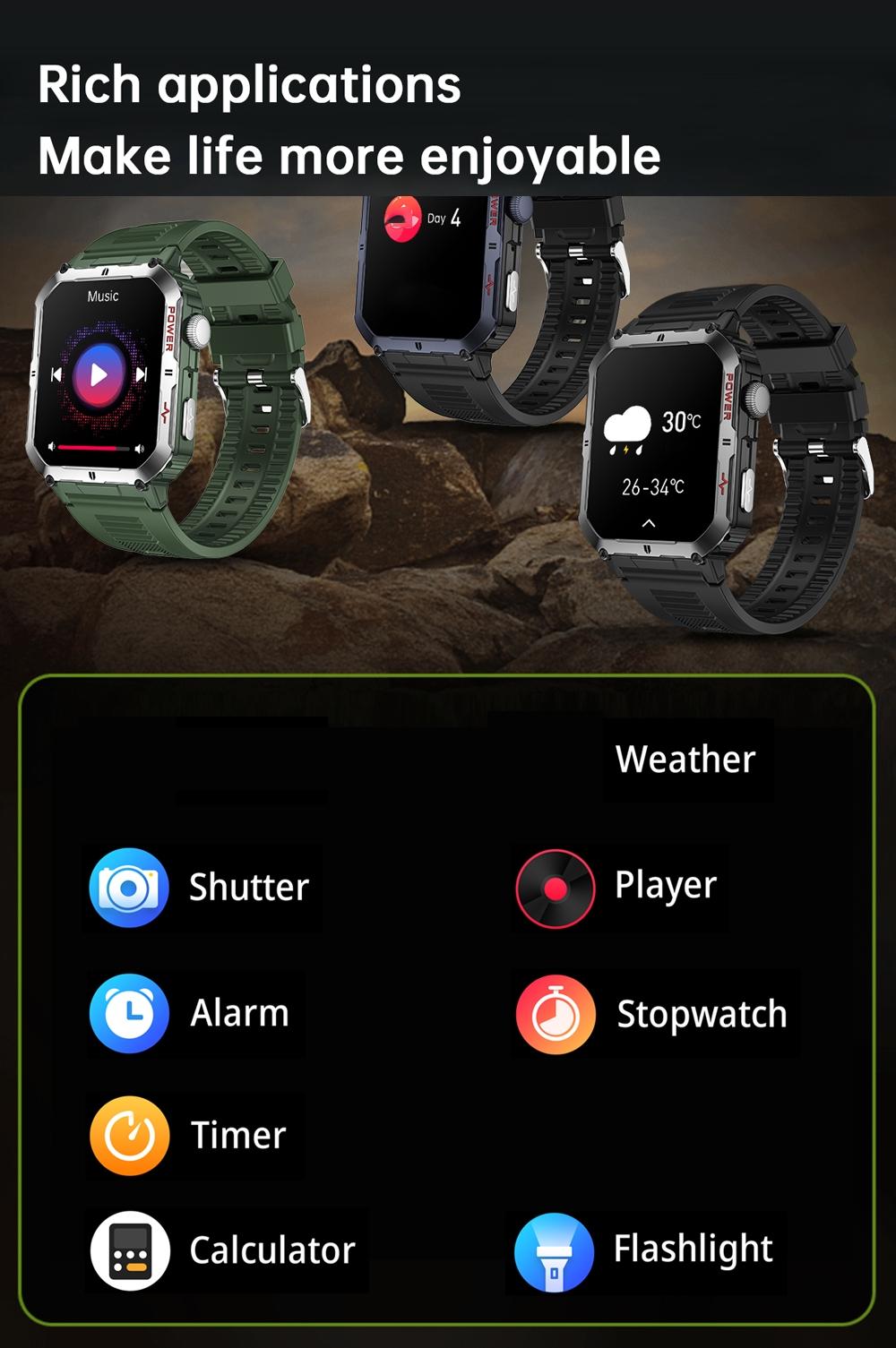 AI smartwatch 2.06 with full touchscreen, high appearance, low power consumption and long battery life. Scan for matching, 120+ sports modes, voice assistant, APP sports push. Stopwatch, camera remote control, music player, calculator. Perfect gift for
