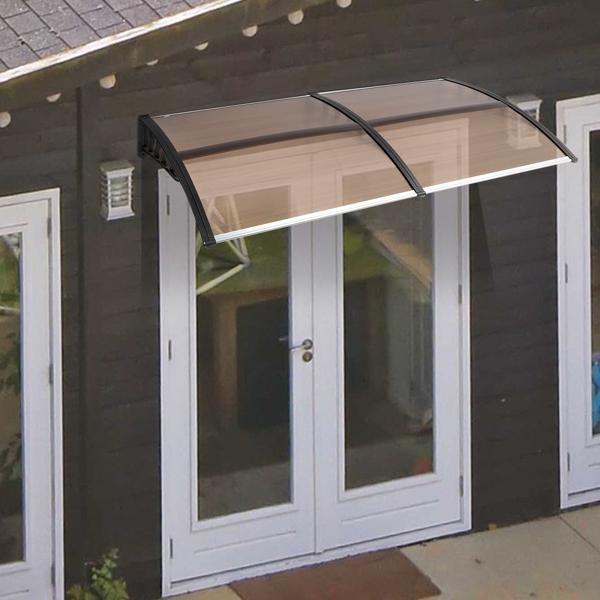 Window Awning Door Canopy, Modern Polycarbonate Front Door Canopy, Patio Awning Canopy Window Door Cover for Rain Snow Sunlight Protection Hollow Sheet (80" x 40", Brown Canopy/Black Bracket)