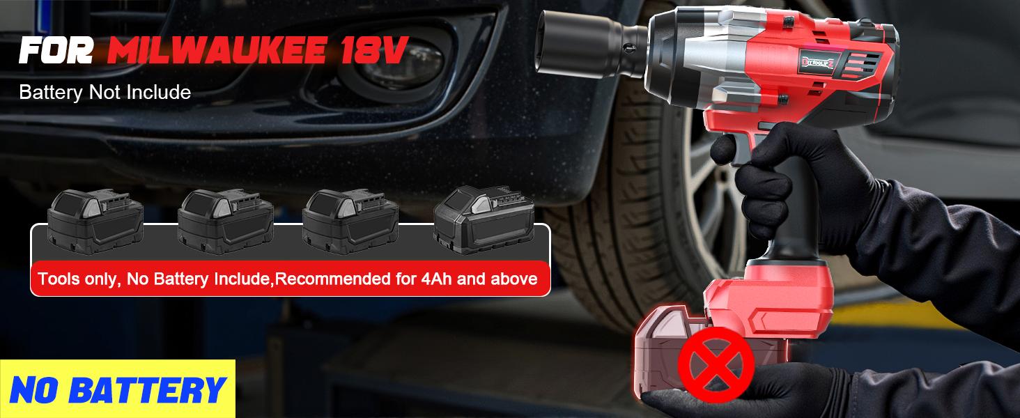 1850Ft-lbs (2500N.m)-3/4"Impact Wrench Compatible with Milwaukee 18V Battery (NO Battery!!!), Brushless Impact Gun 4-Speed with Auto-Stop Reverse for Car/Truck