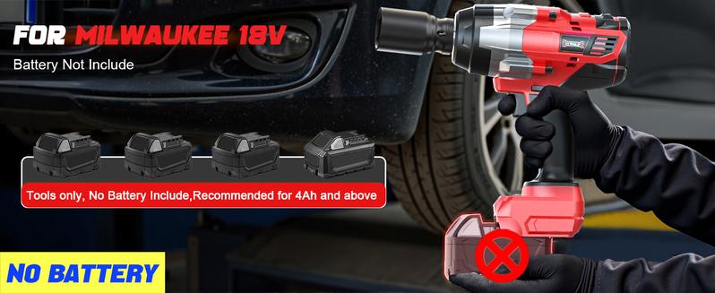 1850Ft-lbs (2500N.m)-3/4"Impact Wrench Compatible with Milwaukee 18V Battery (NO Battery!!!), Brushless Impact Gun 4-Speed with Auto-Stop Reverse for Car/Truck