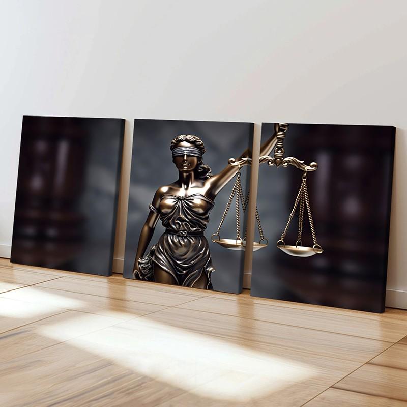 3 Piece Set Wooden Framed Canvas Poster, Photo, Legal Art, Artistic Justitia, Scales, Modern Aesthetics, Lady Justice, Home Decor, Decoration, Art Print, Wall Art for Living Room, Bedroom, Office, Law Firm, Ideal Gift For Lawyer.