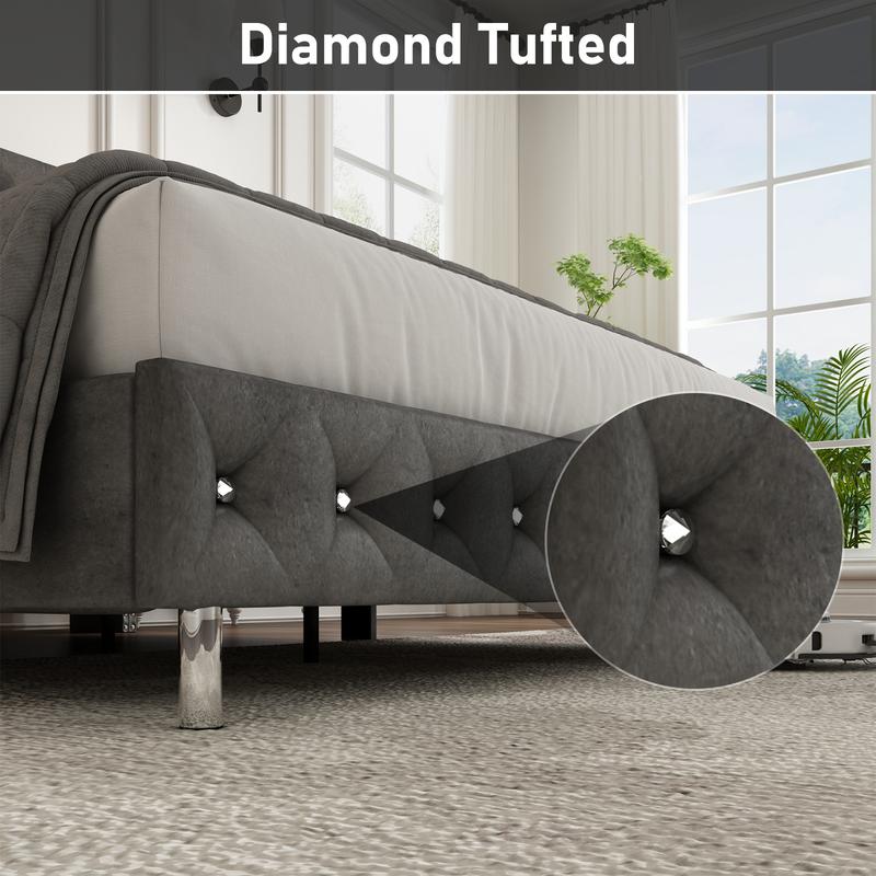 Queen LED Upholstered Bed Frame with Wingback Headboard, Velvet Diamond Button Tufted Bed Frame with USB & Type-C Ports, Wood Slats Support, No Box Spring Needed, Cream White/Dark Gray Queen LED Upholstered Bed Frame with Wingback Headboard, Velvet Diamond Button Tufted Bed Frame with USB & Type-C Ports, Wood Slats Support, No Box Spring Needed, Cream White/Dark Gray